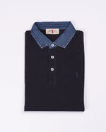 Polo mezza manica con collo jeans | Navy