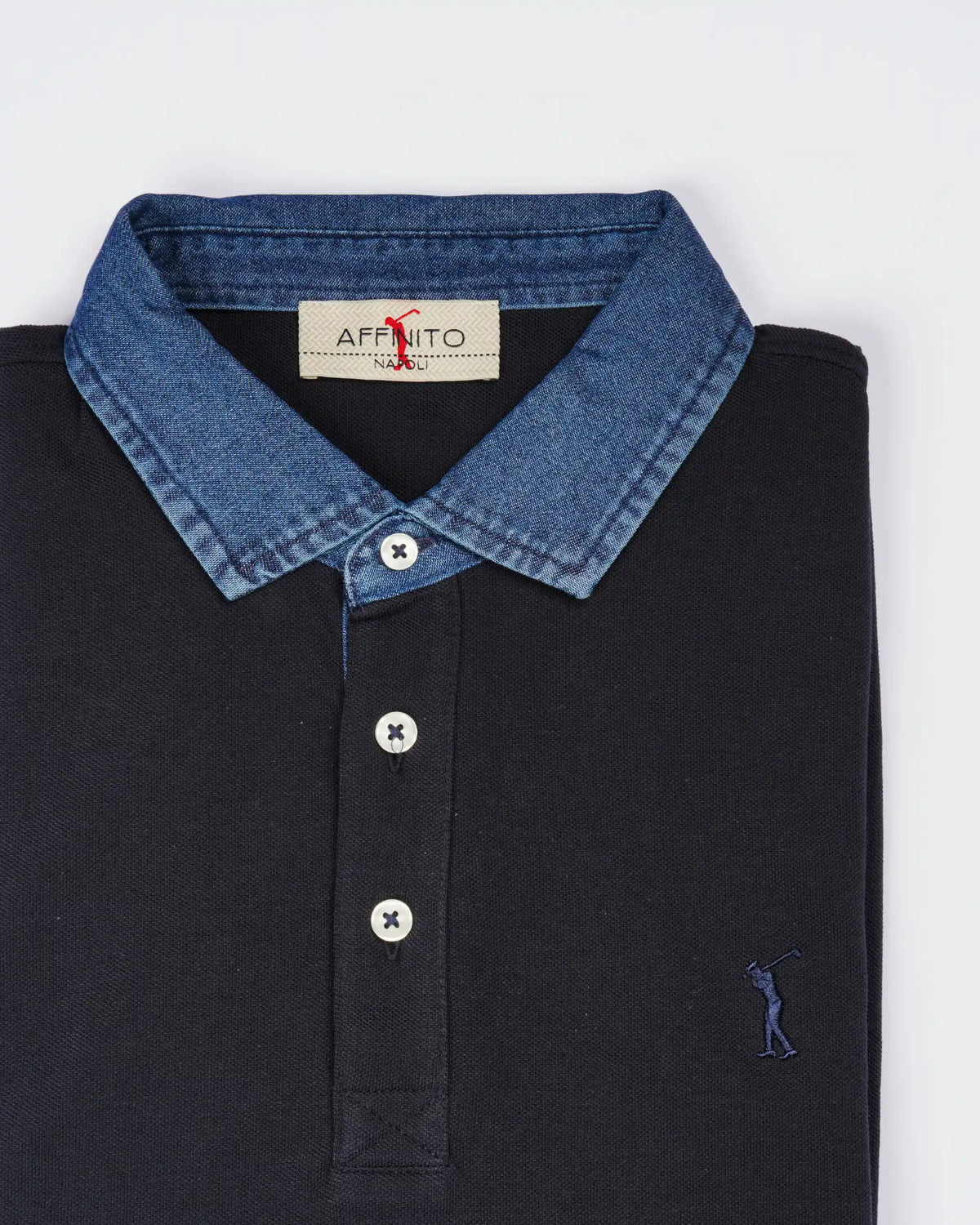 Polo mezza manica con collo jeans | Navy