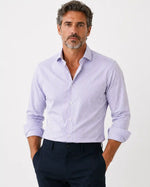 Camicia slim fit rigata blu in popeline | Collo Francese