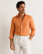 Camicia regular arancio in lino | Collo Francese