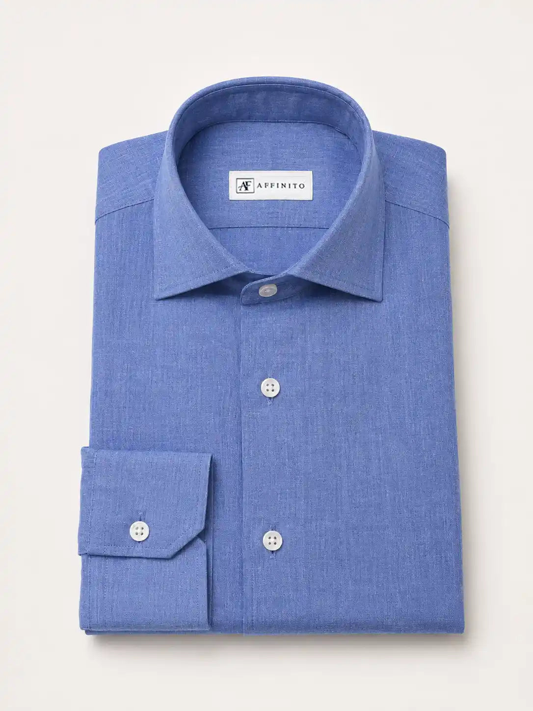 Camicia regular azzurro melange in lino | Collo Mezzo Francese