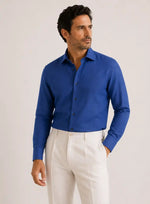 Camicia regular blu royal in lino | Collo Mezzo Francese
