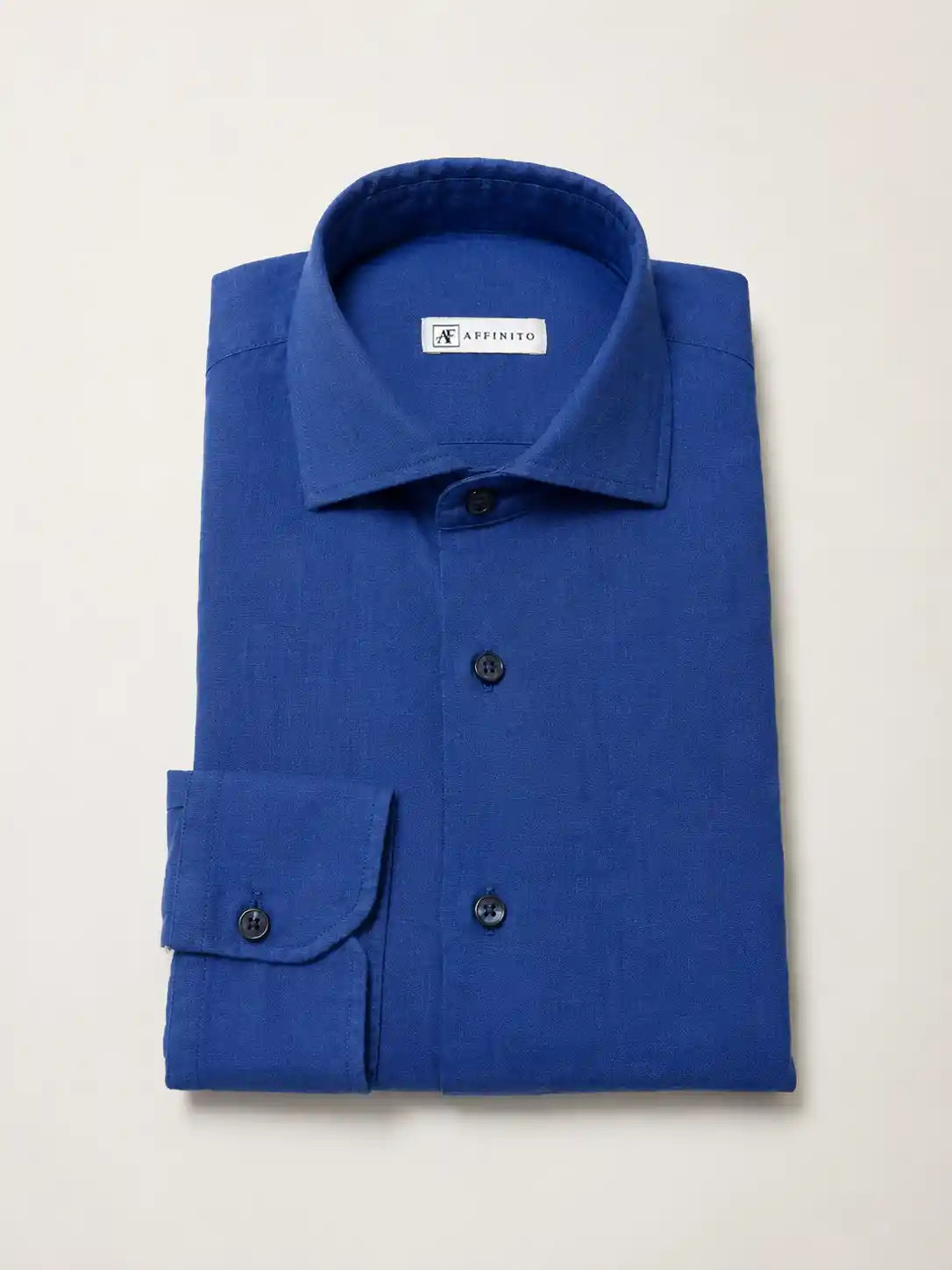 Camicia regular blu royal in lino | Collo Mezzo Francese