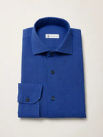 Camicia regular blu royal in lino | Collo Mezzo Francese