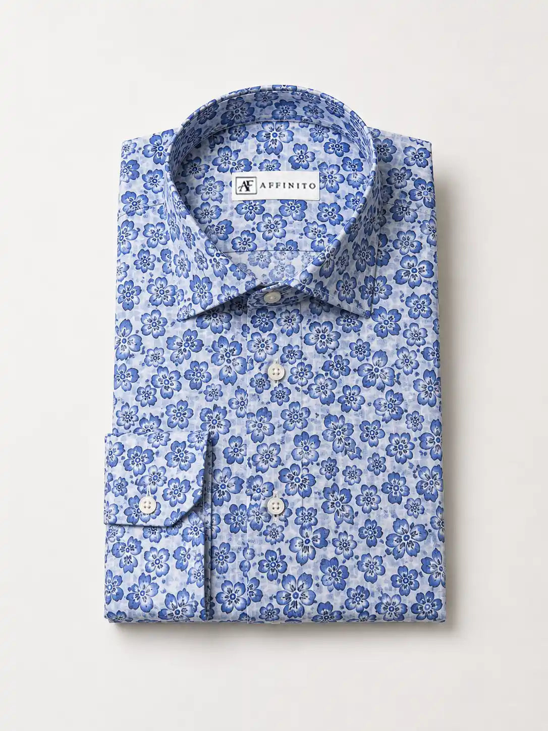 Camicia regular fantasia floreale azzurra in misto lino | Collo Mezzo Francese