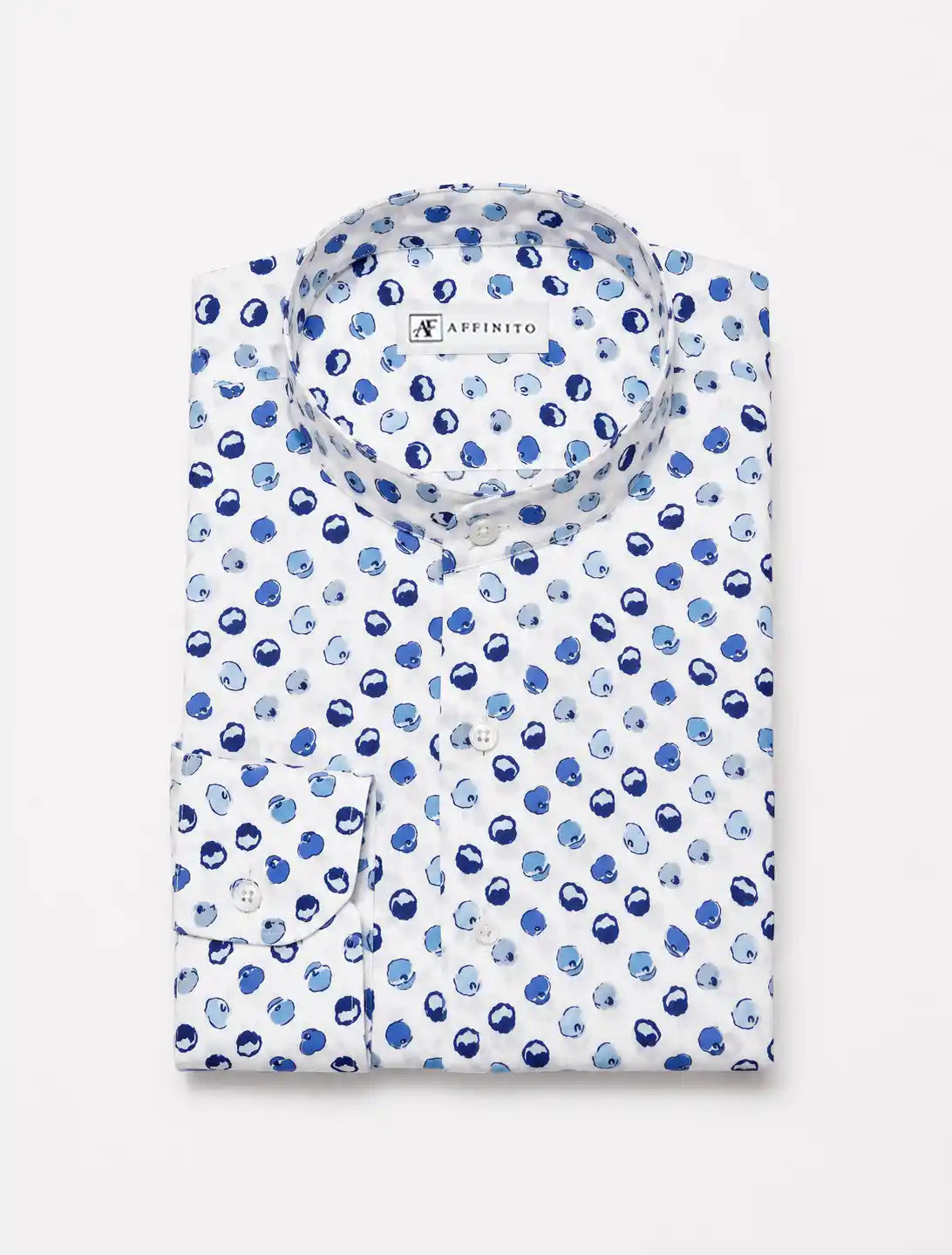 Camicia regular fantasia pois blu in cotone | Collo Coreano