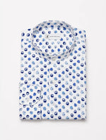 Camicia regular fantasia pois blu in cotone | Collo Coreano
