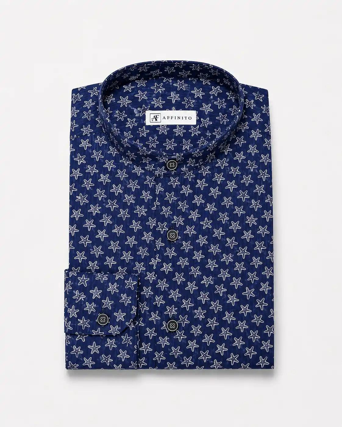 Camicia regular fantasia blu in seersucker | Collo Coreano