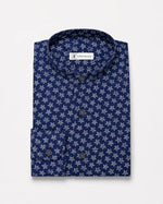 Camicia regular fantasia blu in seersucker | Collo Coreano