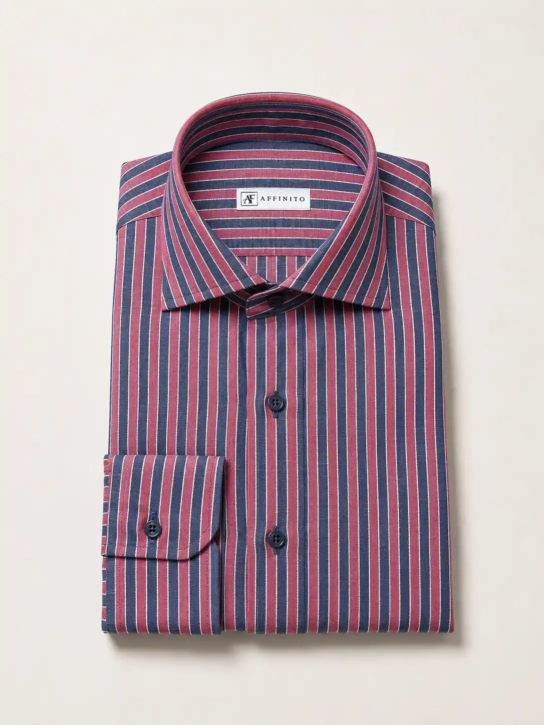 Camicia regular rigata bordeaux e blu in misto lino | Collo Mezzo Francese