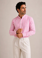 Camicia regular rigata fucsia in seersucker | Collo Coreano