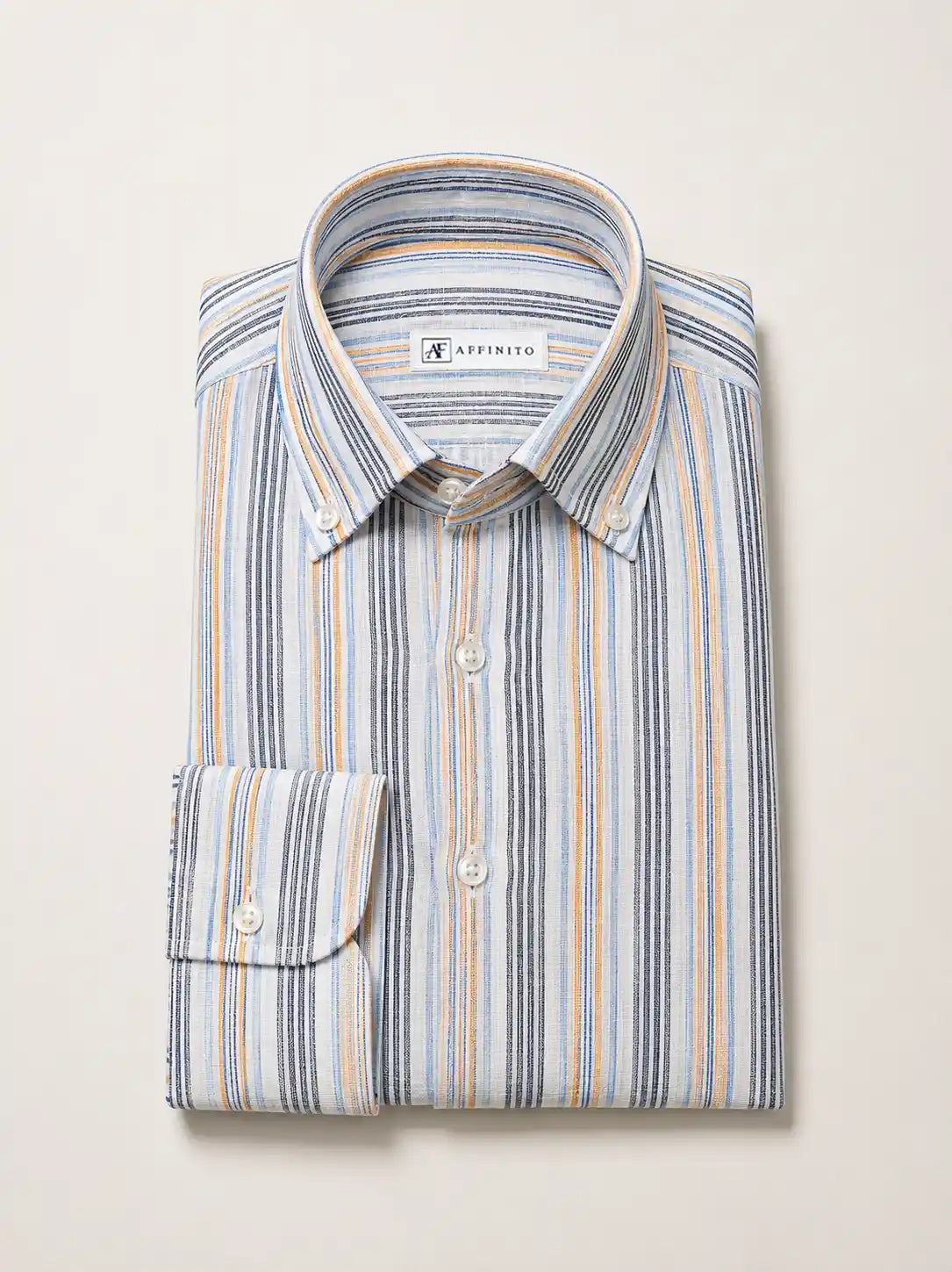 Camicia regular rigata multicolor in lino | Collo Button Down