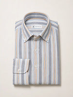 Camicia regular rigata multicolor in lino | Collo Button Down