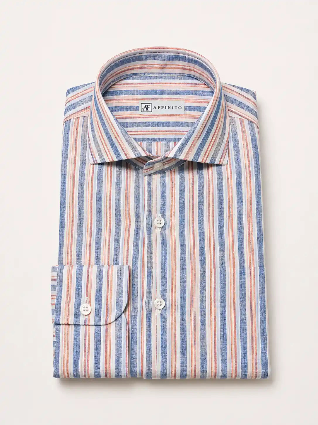 Camicia regular rigata multicolor in lino | Collo Francese