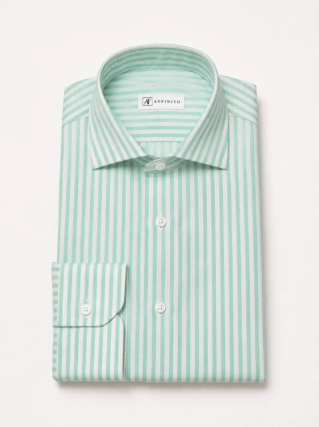 Camicia regular rigata verde acqua in lino | Collo Mezzo Francese