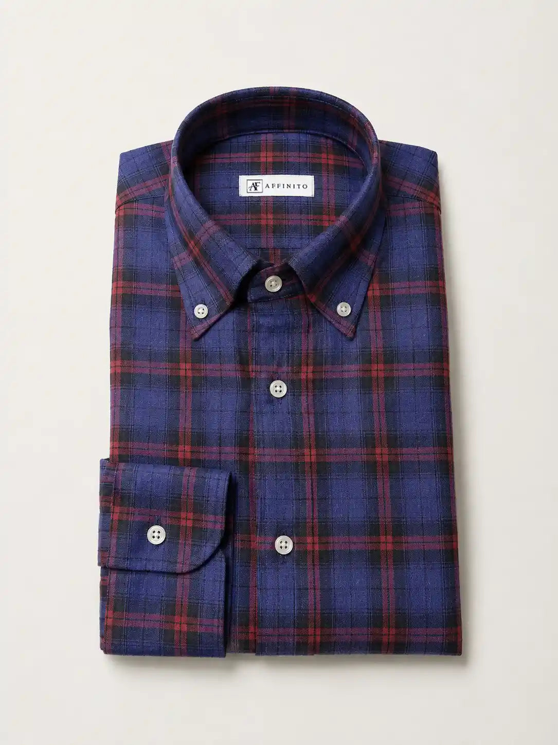 Camicia regular tartan blu e bordeaux in lino | Collo Button Down