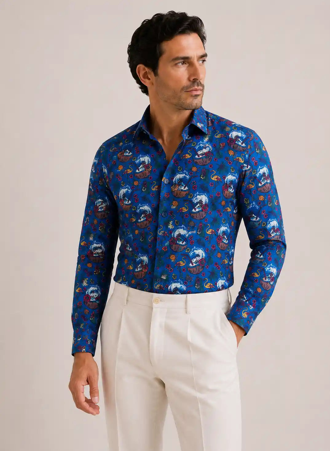 Camicia slim fit fantasia in cotone | Collo Francese