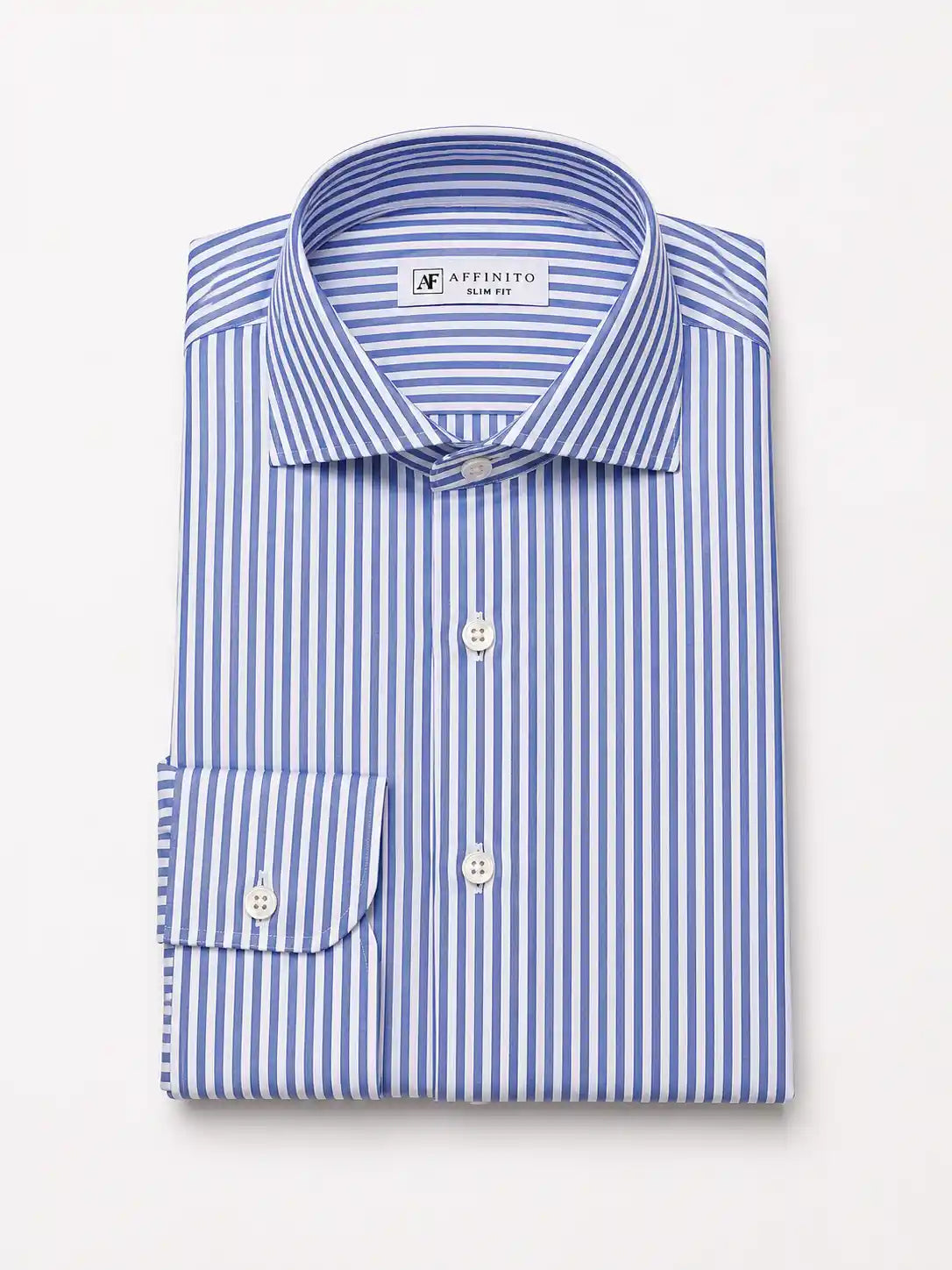 Camicia slim fit rigata azzurra in misto lino | Collo Francese