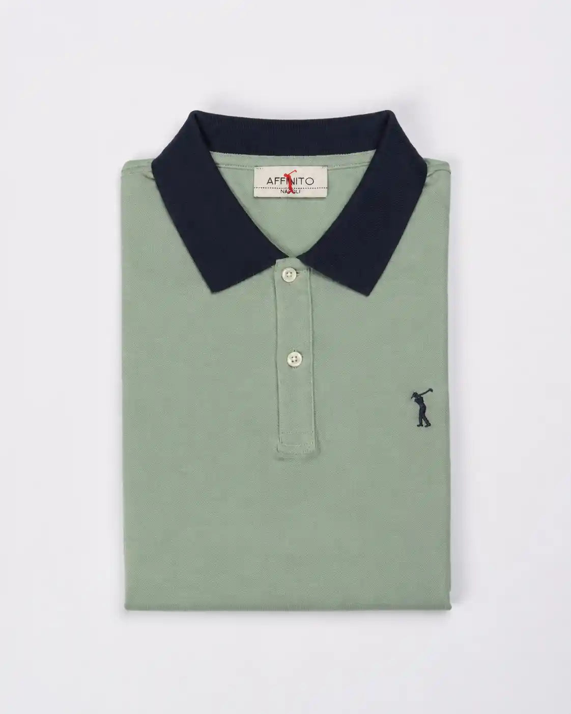 Polo elastica mezza manica | Salvia con contrasti blu e bianchi