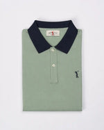 Polo elastica mezza manica | Salvia con contrasti blu e bianchi