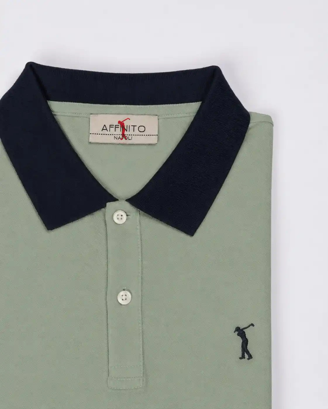 Polo elastica mezza manica | Salvia con contrasti blu e bianchi
