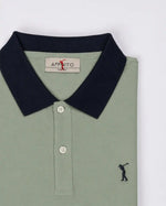 Polo elastica mezza manica | Salvia con contrasti blu e bianchi
