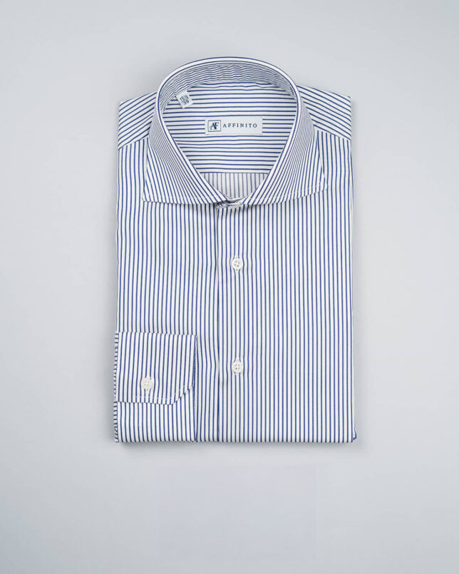 Camicia a Righe Twill Blu Collo Francese Sartoriale