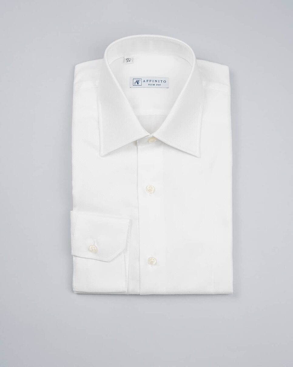 Camicia Twill Bianco, Collo Italiano, Slim Fit