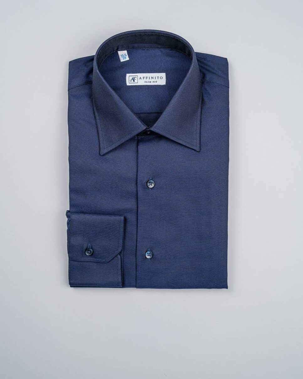 Camicia Blu, Collo Francese, Slim Fit