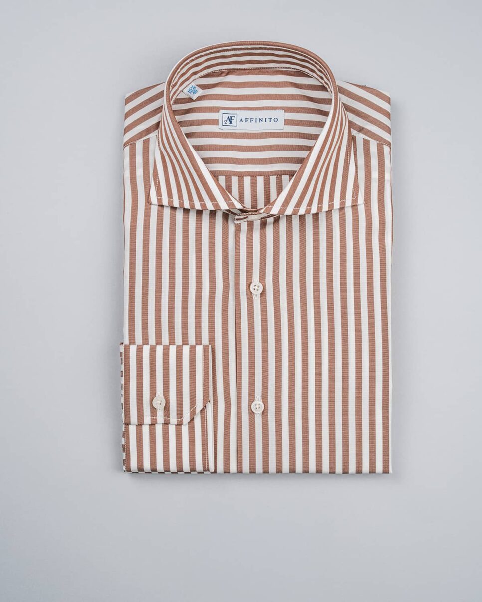 Camicia a Righe Marrone, Collo Francese