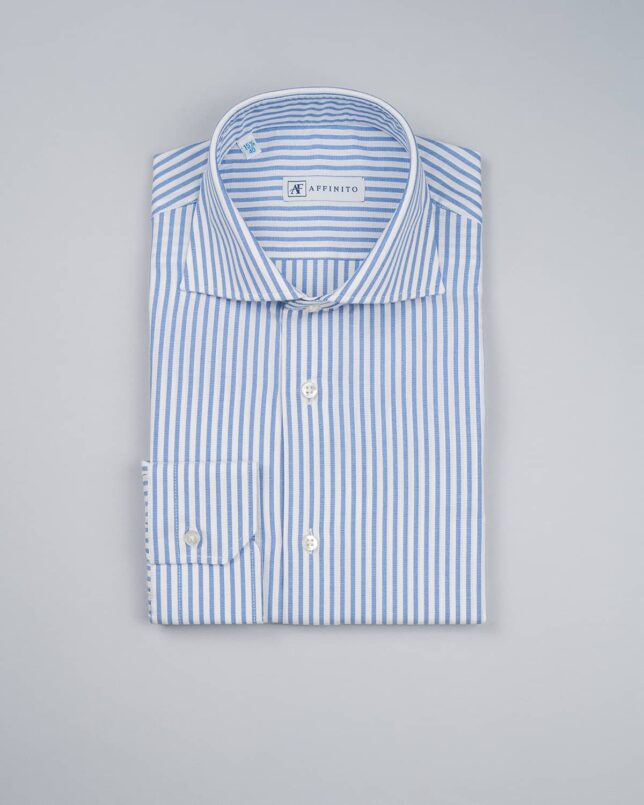 Camicia Oxford Celeste a Righe Collo Francese Sartoriale