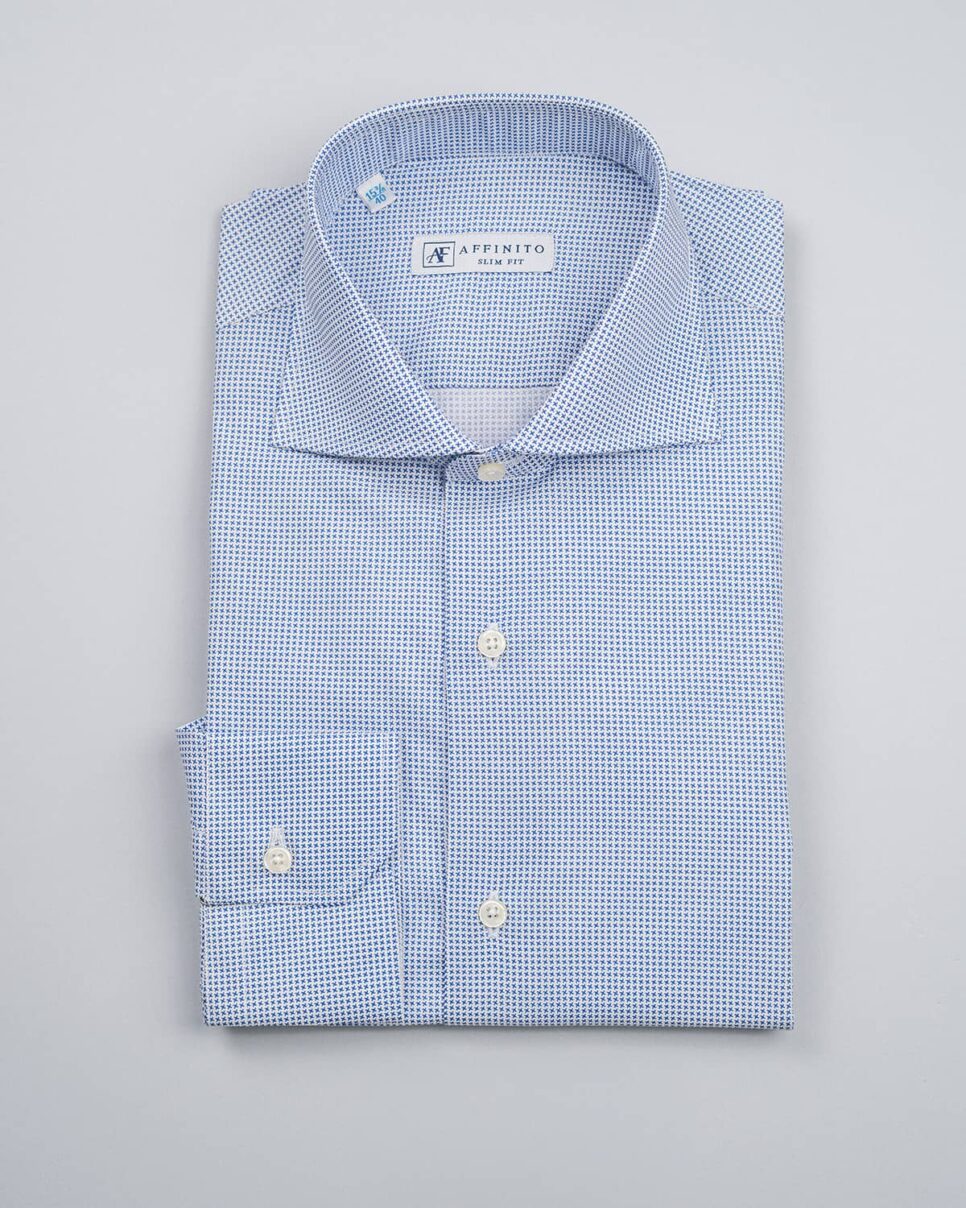 Camicia Fantasia Stella Blu, Collo Francese, Slim Fit