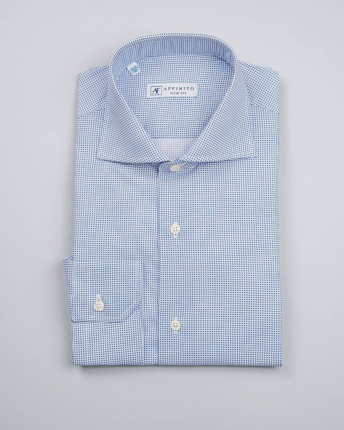 Camicia Fantasia Stella Blu, Collo Francese, Slim Fit