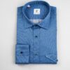 Camicia in flanella color blu, collo italiano, doppie tasche