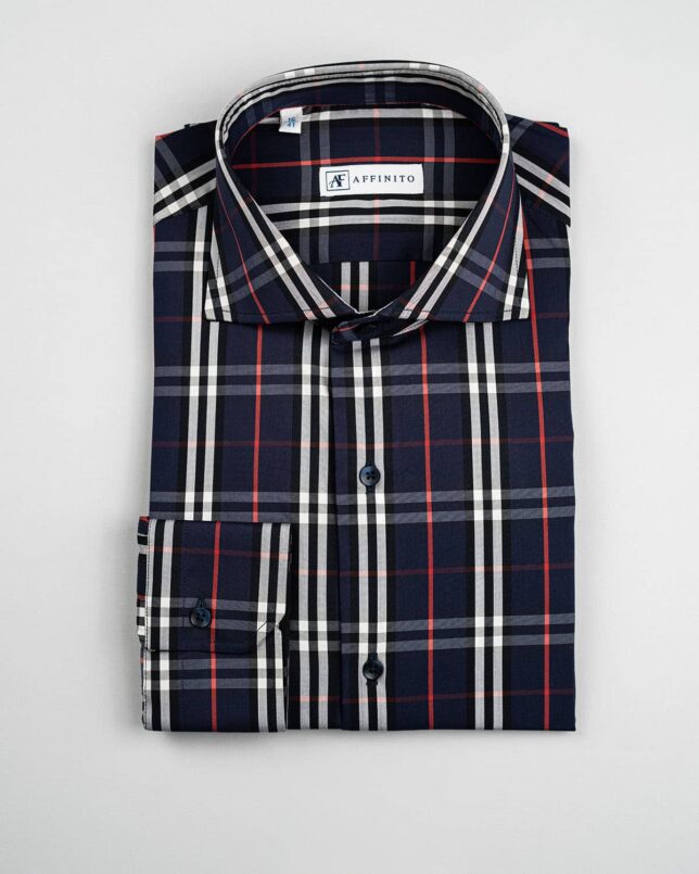 Camicia a quadri, collo francese