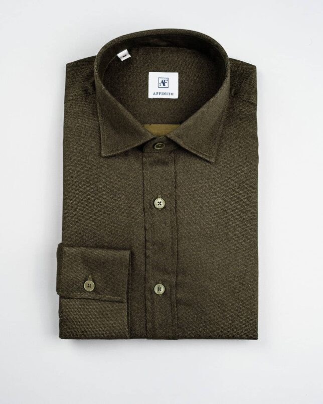 Camicia in flanella verde, collo italiano