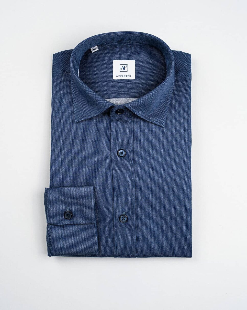 Camicia in Flanella Blu, Collo italiano