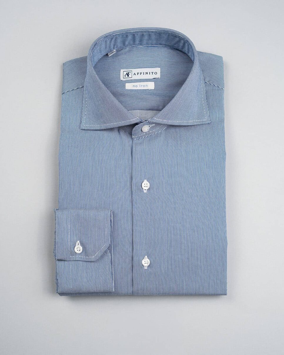 Camicia no iron millerighe blu, collo francese