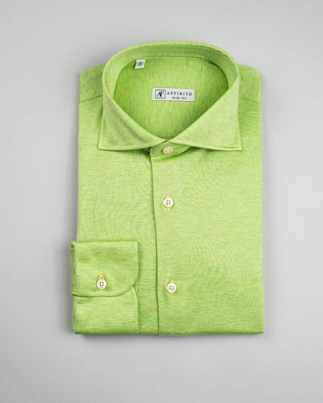 Camicia in Jersey Verde, Collo Francese, Slim Fit