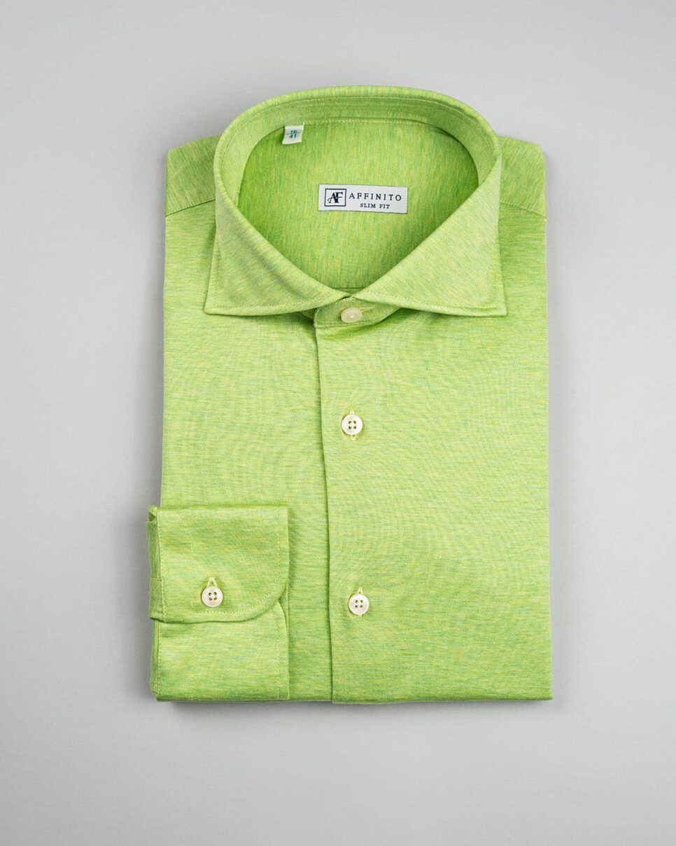 Camicia in jersey verde, collo francese, slim fit