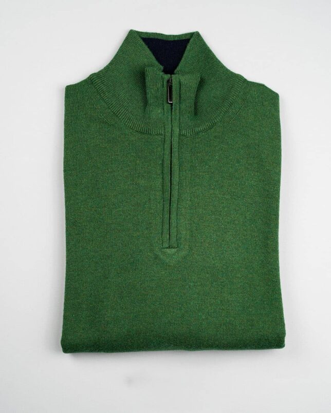 Lupetto Zip Misto Cashmere Verde Esterno Blu Interno