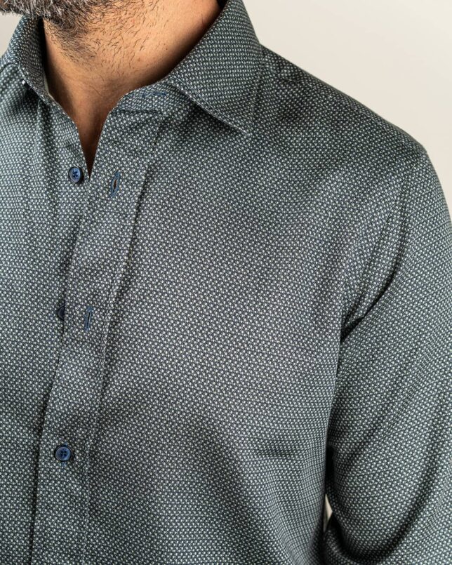 Camicia in Flanella Fantasia Verde, Collo Italiano