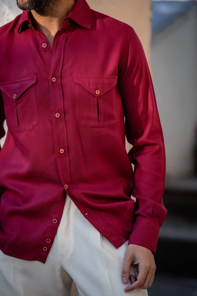 Camicia in Flanella Rossa con Tasche