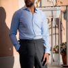 Camicia Twill Celeste, Collo Francese, Slim Fit